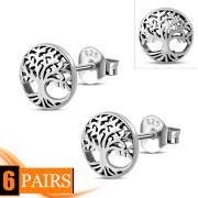 6pairs, Celtic Tree of Life Silver Stud Earrings, ep319